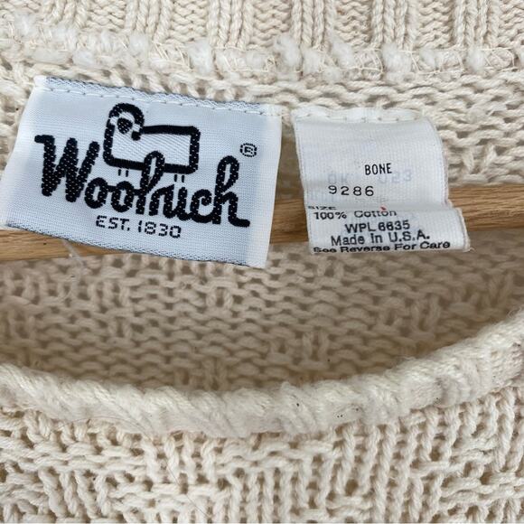 Woolrich Vintage Men Sweater Made In The USA Grandpa Basket Weave Stitch Cream L - Picture 2 of 6